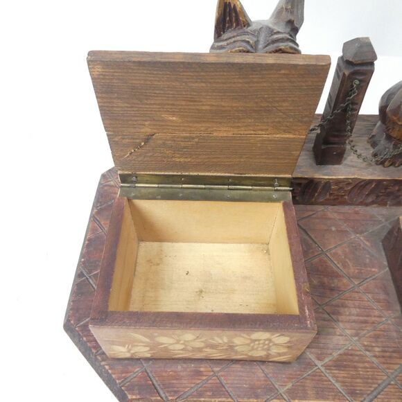 Scottie Dog Carved Wooden Desk Set Scotty Terrier Folk Art - Picture 4 of 12